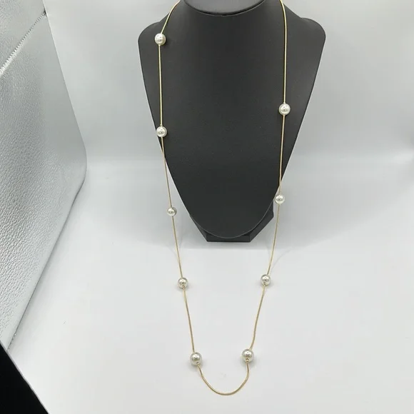 Long Pearl Layer with Gold Necklace 35” - Picture 4 of 5